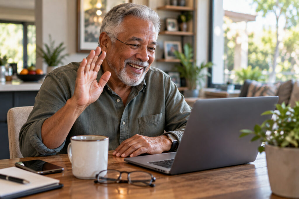Older man using a tablet and smart home technology to make everyday life easier